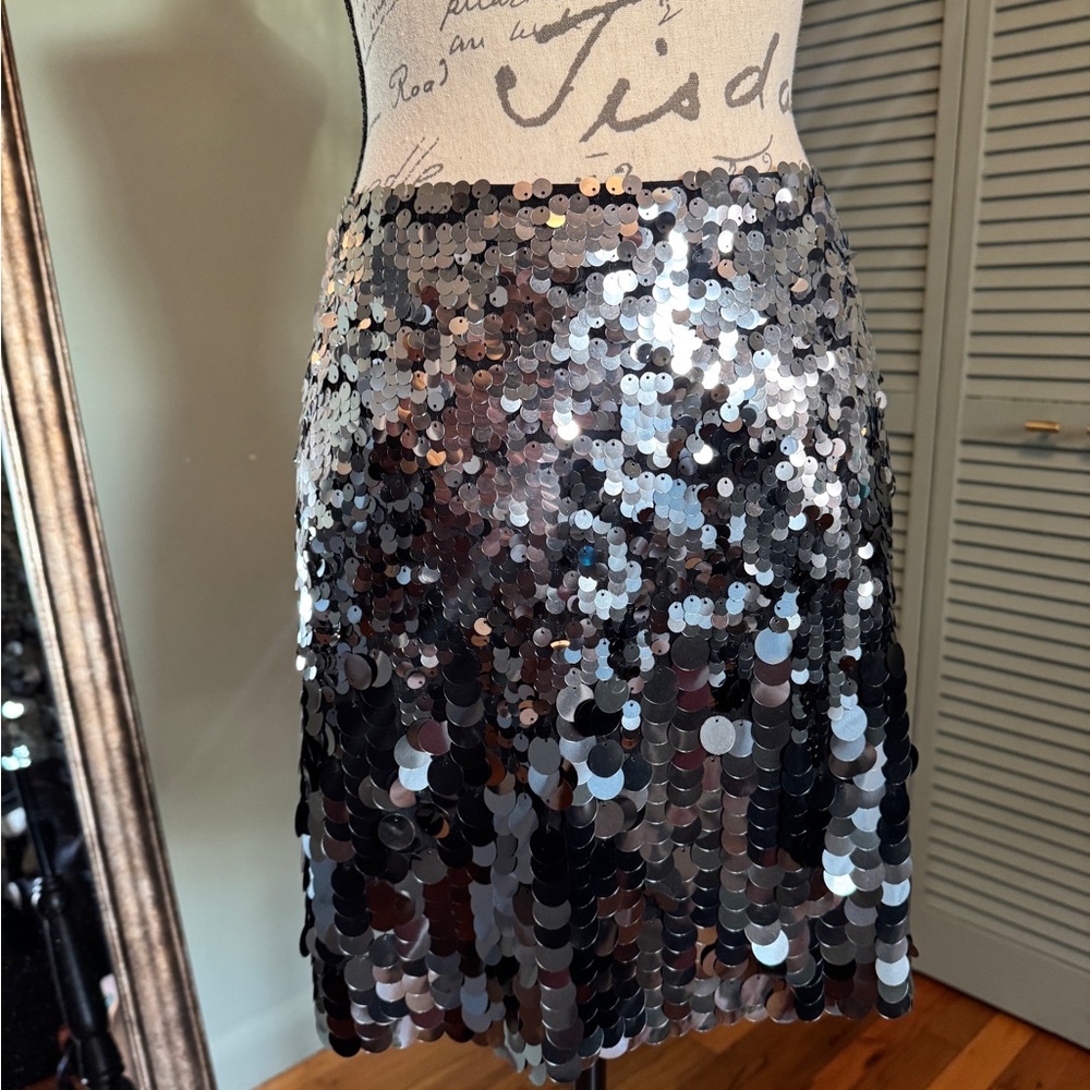 H&M Shimmering Silver and Black Sequin Mini Skirt